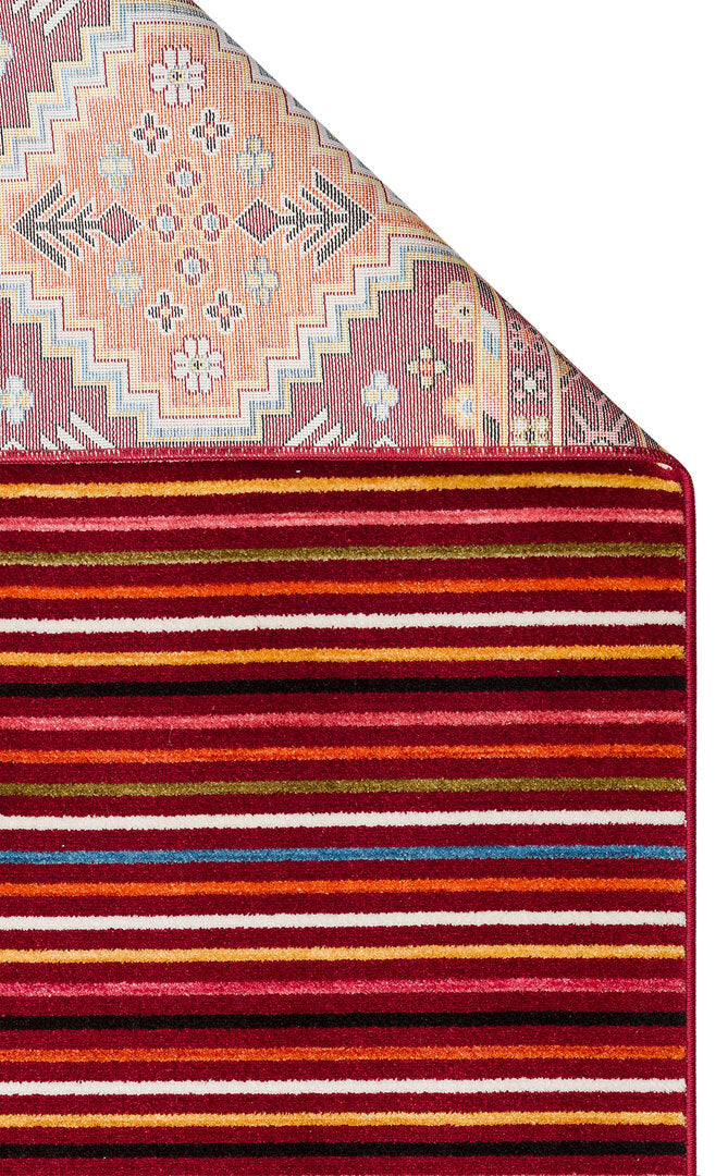 PTA 13 RED - PIETRA - Sıcak Renk Tonlu Etnik Desenli Yumuşak Dokulu Makine Halısı